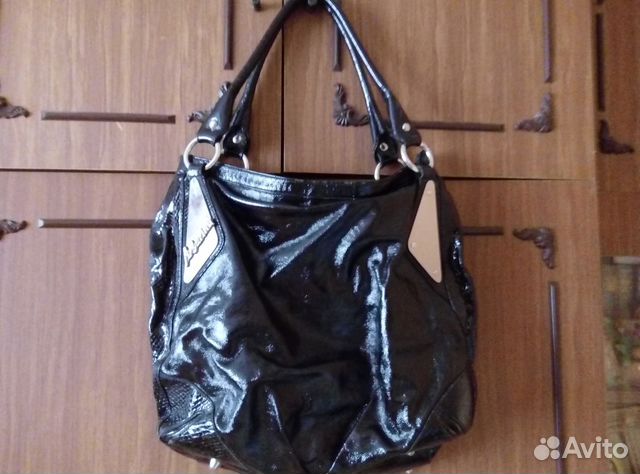 Сумка черная кожа, лак