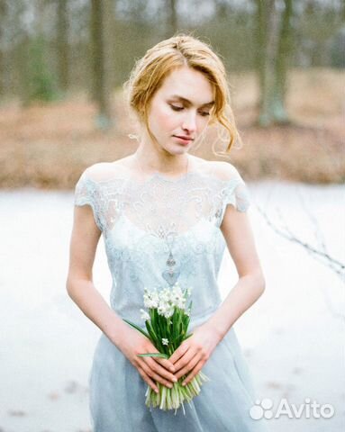 Свадебное вечернее на выпускной платье голубое