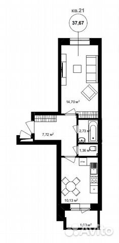 1-к квартира, 40.1 м², 1/3 эт.