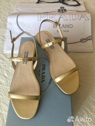 Новые босоножки Prada, Италия, оригинал, золотые Новые босоножки Prada, Италия, оригинал, золотые