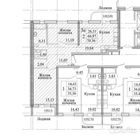 2-к квартира, 70.4 м², 7/12 эт.