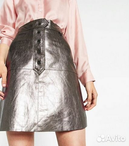 Безумно шикарная кожаная юбка серебрянная. Zara
