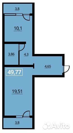 1-к квартира, 49.8 м², 6/16 эт.