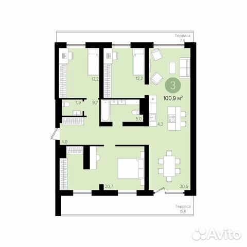 3-к квартира, 100.9 м², 7/8 эт. 3-к квартира, 100.9 м², 7/8 эт.