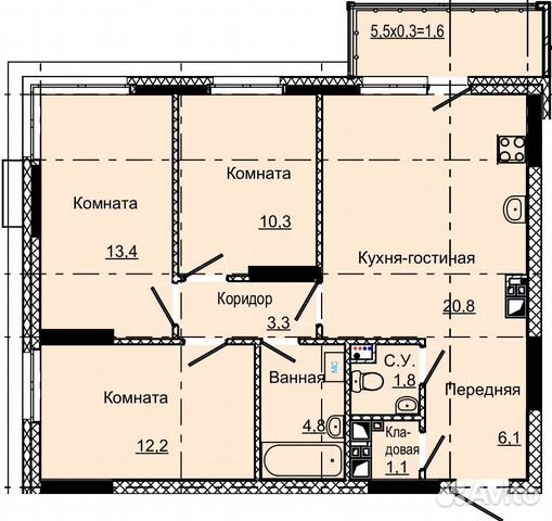 3-к квартира, 75.1 м², 16/17 эт. 3-к квартира, 75.1 м², 16/17 эт.