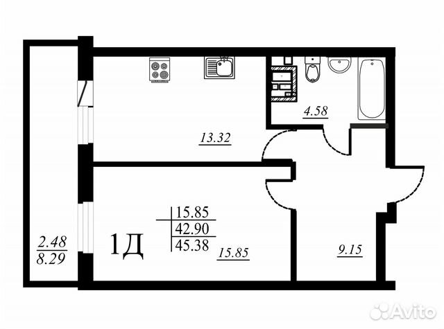 1-к квартира, 45.4 м², 8/24 эт.