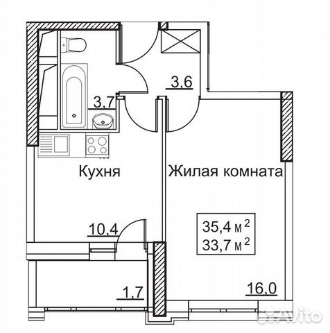 1-к квартира, 35.4 м², 21/22 эт. 1-к квартира, 35.4 м², 21/22 эт.