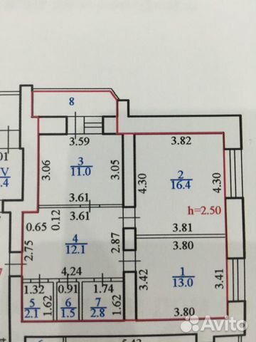 2-к квартира, 60 м², 2/16 эт.
