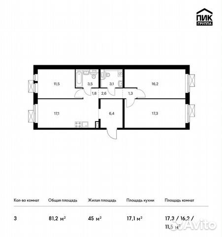 3-к квартира, 81.2 м², 8/17 эт. 3-к квартира, 81.2 м², 8/17 эт.