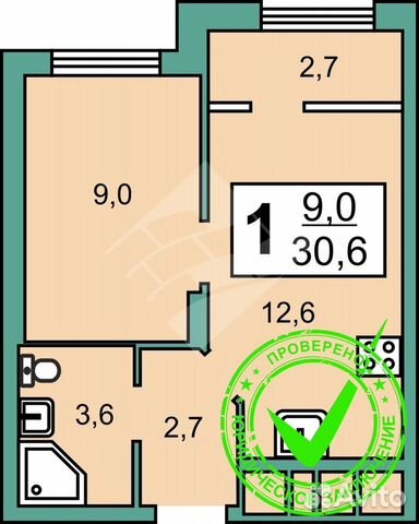 1-к квартира, 30.6 м², 10/27 эт.