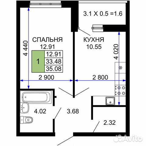 1-к квартира, 35.1 м², 2/24 эт. 1-к квартира, 35.1 м², 2/24 эт.