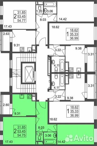 2-к квартира, 54.8 м², 8/8 эт.