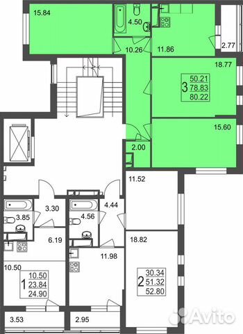 3-к квартира, 80.2 м², 6/8 эт.