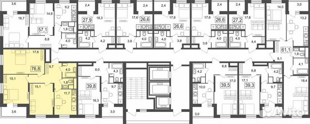 3-к квартира, 76.8 м², 20/25 эт.
