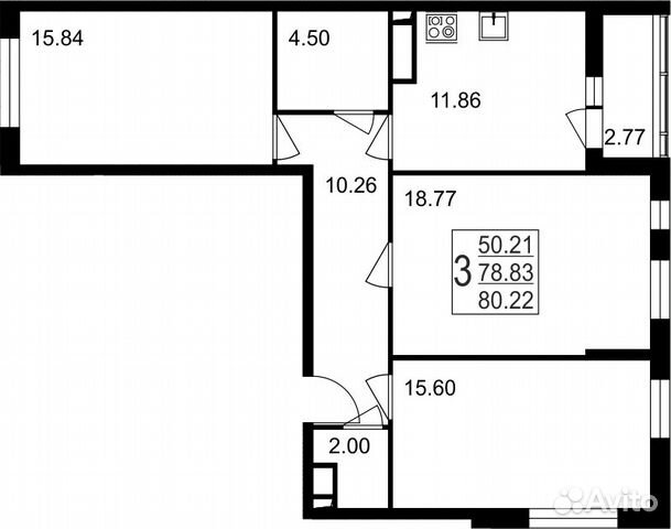 3-к квартира, 80.2 м², 1/8 эт.