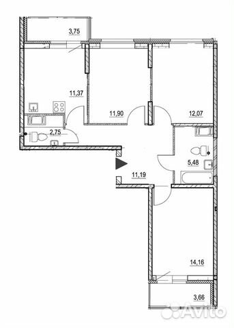 3-к квартира, 72.6 м², 18/20 эт. 3-к квартира, 72.6 м², 18/20 эт.