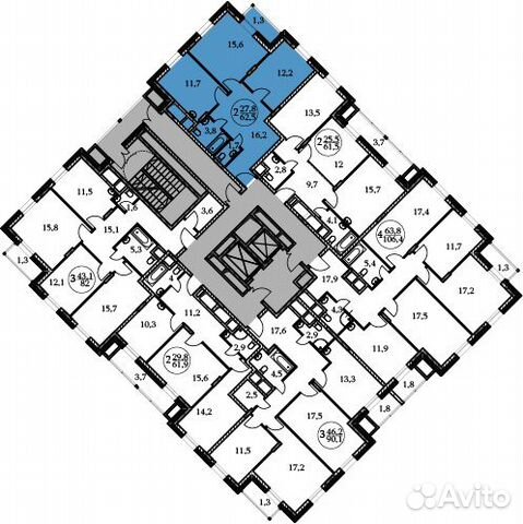 2-к квартира, 62.5 м², 12/17 эт. 2-к квартира, 62.5 м², 12/17 эт.