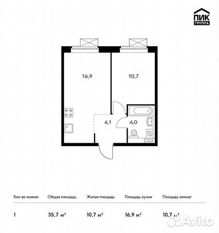 1-к квартира, 35.7 м², 2/25 эт. 1-к квартира, 35.7 м², 2/25 эт.