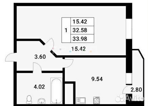 1-к квартира, 32.6 м², 4/12 эт.
