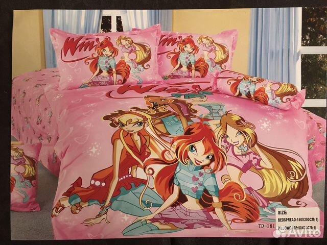 Стеганые покрывало + наволочка Winx