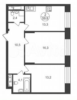 2-к квартира, 59.8 м², 20/25 эт.