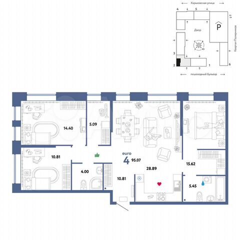 4-к. квартира, 95,1 м², 2/25 эт.