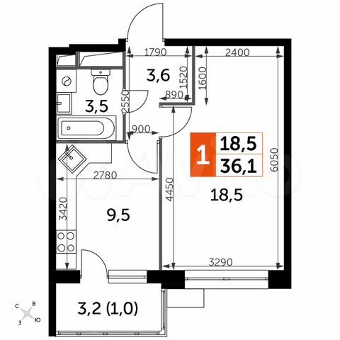 1-к. квартира, 36,1 м², 12/18 эт.