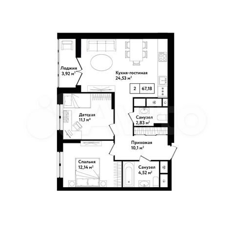 2-к. квартира, 67,2 м², 4/25 эт.