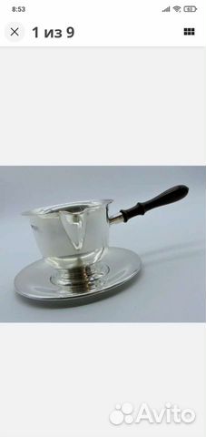 Английский серебряный соусник с блюдцем