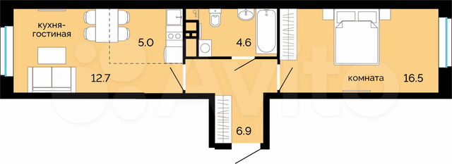2-к. квартира, 45,7 м², 5/25 эт.