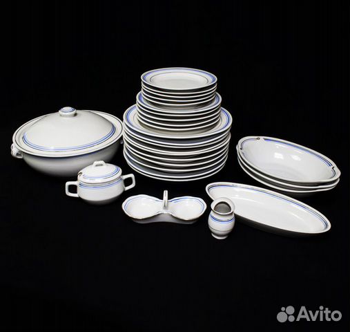 Сервиз столовый Синие и золотые полосы, 28 предмет