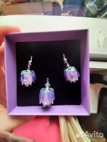 Серьги и кулон лэмпворк в подарочной упаковке