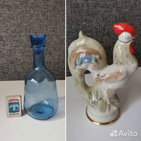 Графин синее стекло, штоф Петушок СССР