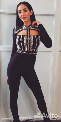 Бандажный комбенезон с вышивкой