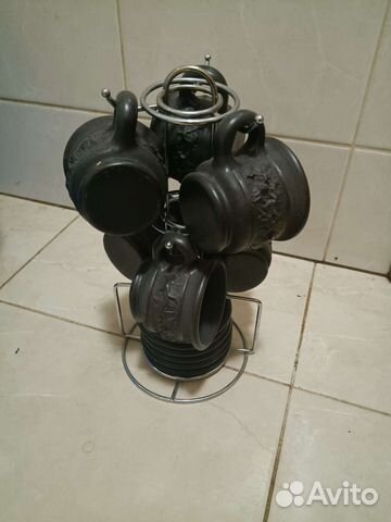 Набор посуды для кофе, ручная работа, черная глина