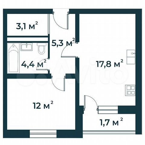 1-к. квартира, 44,3 м², 1/5 эт.