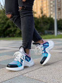 Кроссовки кожа цветовые луи виттон белые голубые