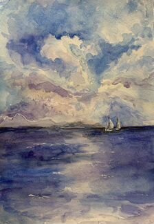 Картина акварель, морская