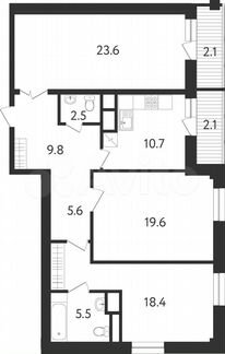 3-к квартира, 99.4 м², 2/10 эт.