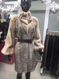Шуба из норки и каракульчи новая