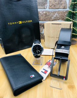 Муж набор Tommy Hilfiger часы +ремень + кошелёк