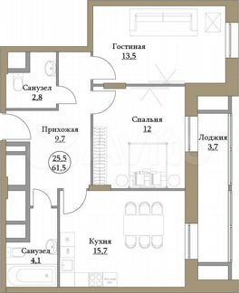 2-к квартира, 61.5 м², 17/17 эт.