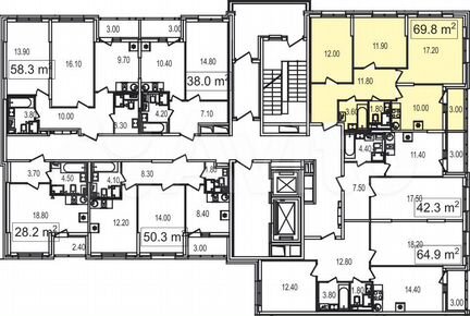 2-к квартира, 69.8 м², 2/25 эт.