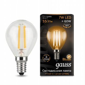 Лампа (LED) Светодиодная Gauss 7W E14 2700K Filament Globe 105801107