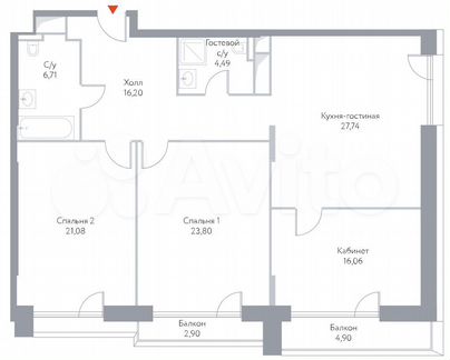 3-к апартаменты, 123.9 м², 13/15 эт.