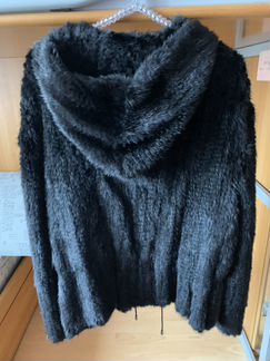 Вязаная норковая курточка с капюшоном, с карманами