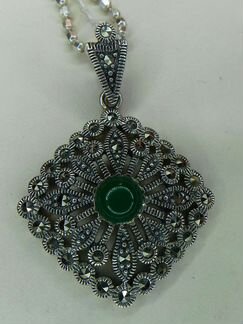 Серебро 925,Кулон новый с Хризопразом на цепочке
