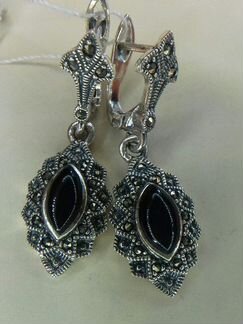 Серебро 925,Серьги новые с Халцедоном(Оникс)