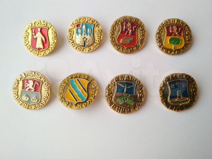 Значки гербы круглые, 8 шт