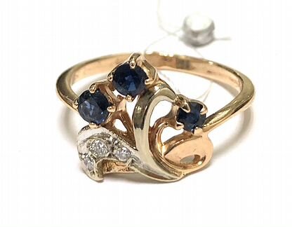 Золотое кольцо 585 пробы сапфиры бриллианты